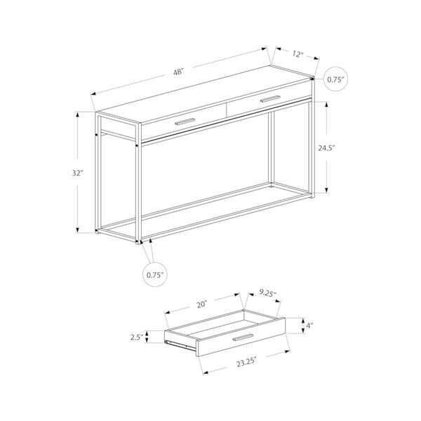 Accent Table, Console, Entryway, Narrow, Sofa, Storage Drawer, Living Room, Bedroom, Metal, Laminate, Contemporary