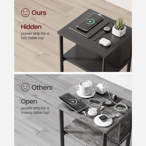 Side Table with Charging Station, 3-Tier End Table with USB Ports and Outlets, Nightstand for Living Room, Bedroom