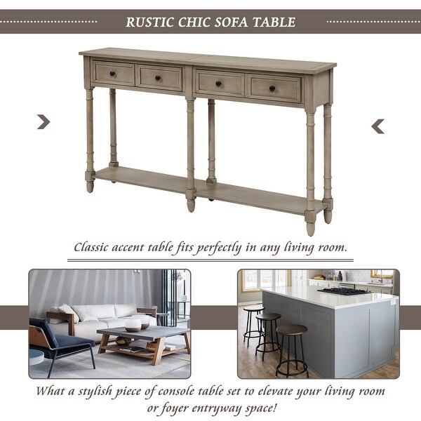 Rustic Console Table with 2 Storage Drawers and Round Deco Knob, Sofa Table with 1 Bottom Storage Shelf, Gray Wash