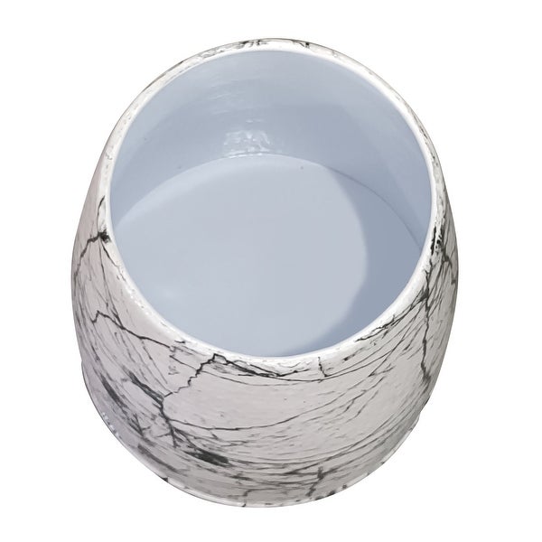 16 Inch Round Accent Side Table, Aluminum Sheet, Faux Marble, Enamel Coating, White