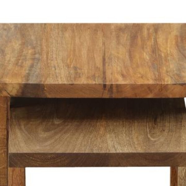 18, 15 Inch Rectangular 2 Piece Mango Wood Nesting Side Table Set with Grain Details, Brown - N/A