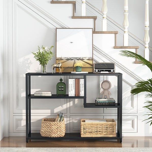 Console Table, 43 Inch Small White Entryway table with Storage Shelves