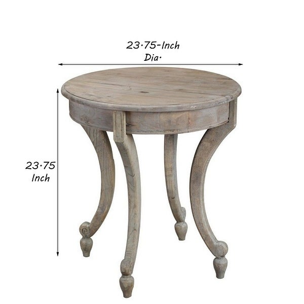 Farmhouse Wooden Side Table with Scrolled Legs and Turnip feet, Taupe Brown