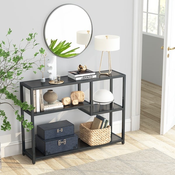 Console Table, 43 Inch Small White Entryway table with Storage Shelves