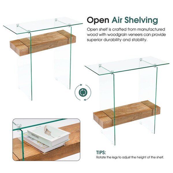 Ivinta Narrow Glass Console Table with Storage, 31.5'' Modern Sofa Table for Small Space