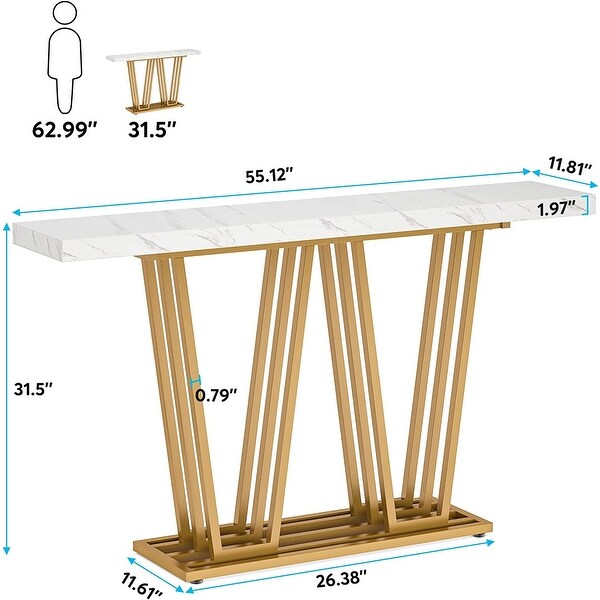 Faux Marble Wooden Console Table for Hallway, Entrance, White and Gold
