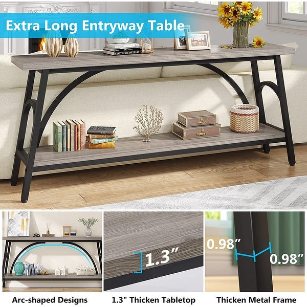 70.8” Extra Long Console Table, Narrow Sofa Tables Entryway Table for with 2 Tier Storage Shelves