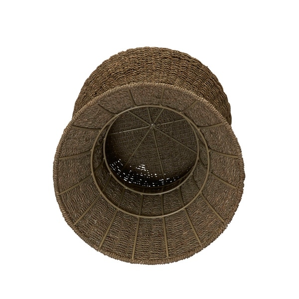 Stained Water Hyacinth Wicker Stool, Handwoven Wicker Braid with Sturdy Metal Frame, Lightweight Hourglass Profile