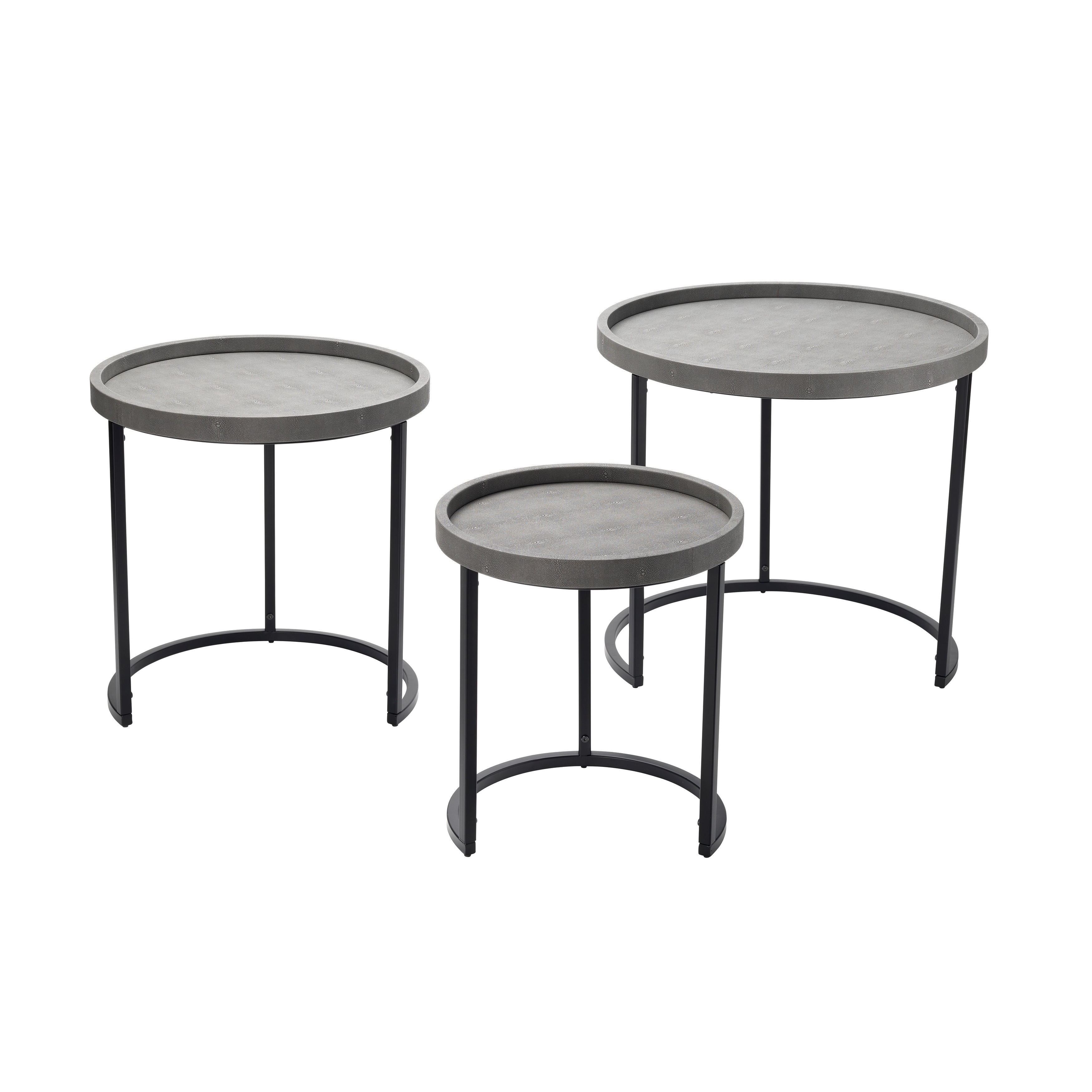Side Table with Faux Shagreen Accent, Set of 3, Gray