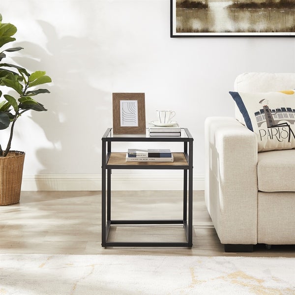 Tempered Glass Top Side Table, 2-Tier End Table