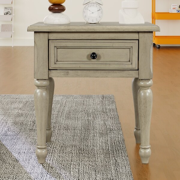 Wood 1 Drawer Nightstand for Nursery, Kid Room, Bedroom, Stone Gray