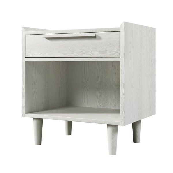 Modern Style Manufactured Wood 1 Drawer Nightstand Side Table with Wood Legs, White
