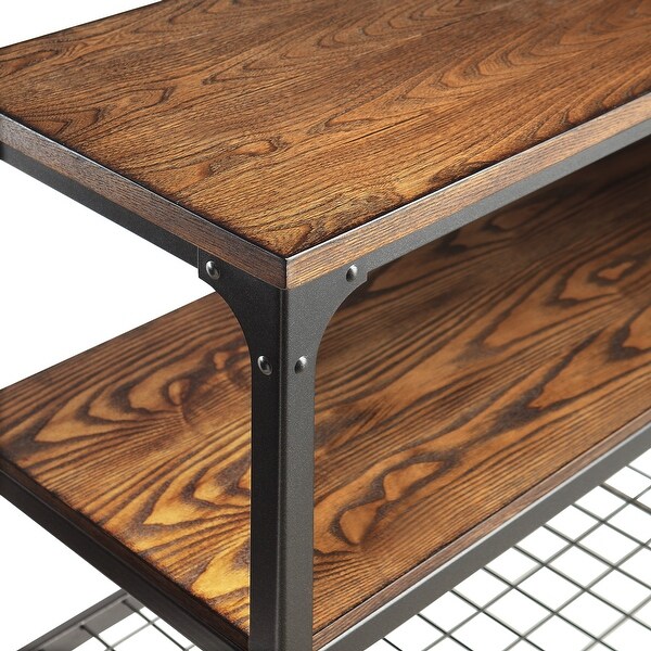 Avery Industrial Wood and Metal Console Table with Wheels, Black/Brown Finish