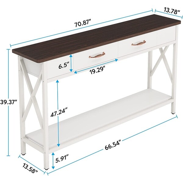 70.9 Inch Extra Long Console Table Sofa Table with Drawers,Walnut/White