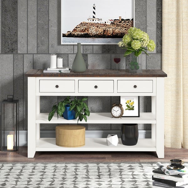 Side Table Console Table, Sofa Side Table with 3 Drawers and 2 Shelves