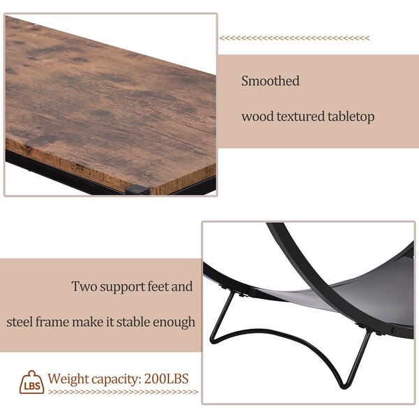 Industrial Demilune Textured Metal Wood Console Table,Distressed Brown