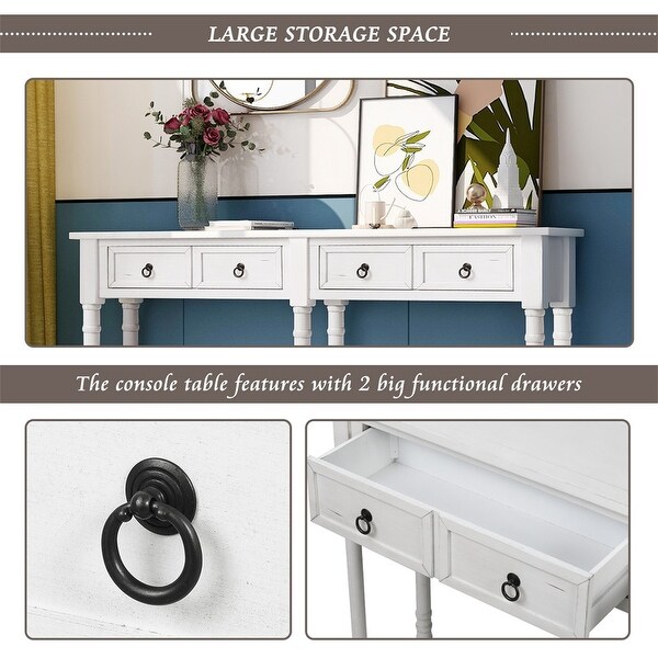 Control table with 2 drawers and bottom shelf, farmhouse couch table with solid wood tapered legs