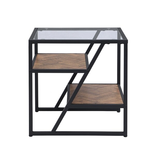 3-Tier Storage Side Table Modern Square End Table with Metal Frame Sofa Table for Couch, Bedroom, Living Room,Office