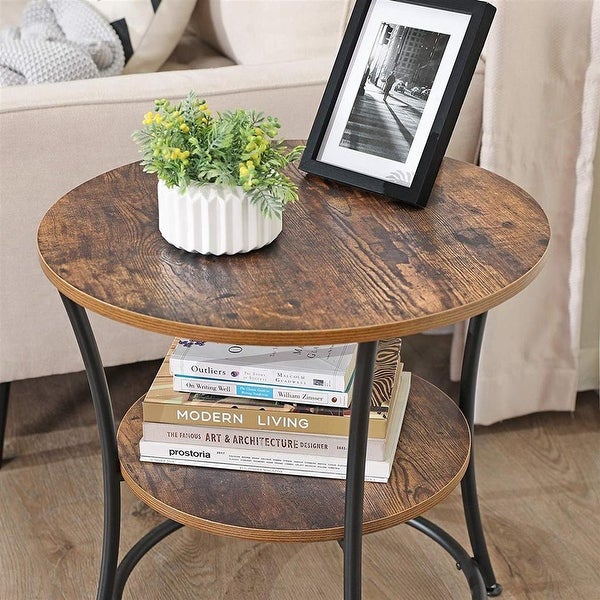 Side Table, Round End Table with 2 Shelves, Living Room, Bedroom, Easy Assembly, Metal, Industrial Design, Rustic Brown