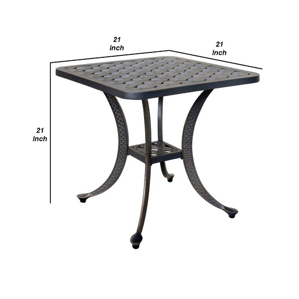 21 Inch Outdoor Patio Square Metal End Table, Bronze