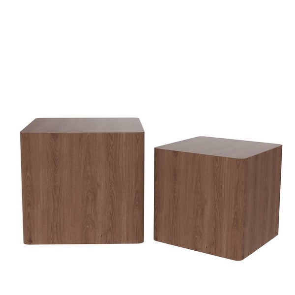 2 Piece Nesting Center Tables Wooden Square Coffee Tables Modern Geometrical Side Tables for Living Room, Bedroom