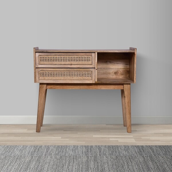 35 Inch Cottage Style, 2 Drawer Wood Rectangular Console Table, Natural Brown