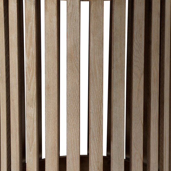 Side Table with Slatted Design Drum Silhouette, Washed brown