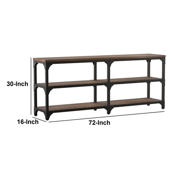 Table With 4 Shelves, Weathered Oak and Antique Silver- Saltoro Sherpi