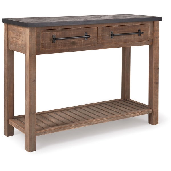 Eugene Rustic Wooden Console Table with 2 Drawers, Brown