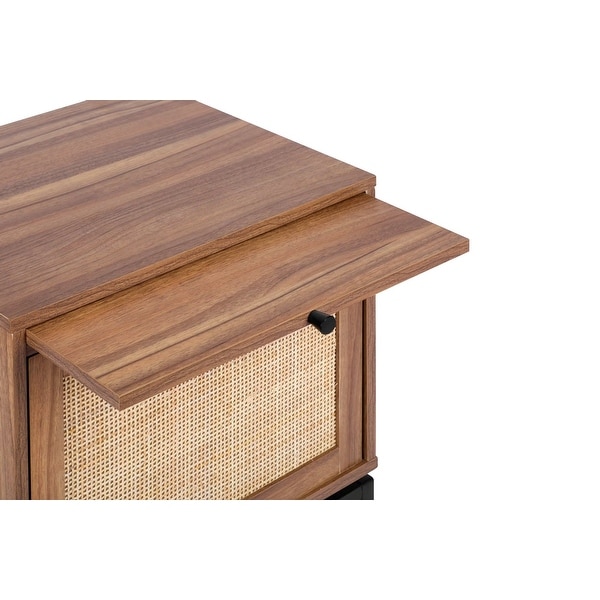 Natural 1 Rattan Door Cabinet, End Table, Sofa Side Table, Nightstand with Adjustable Pull Plate and Metal Base