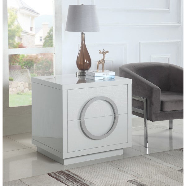 Chic Home Norcia Nightstand Side Table Crocodile Lacquer Finish with 2 Self Closing Drawers, Modern Contemporary