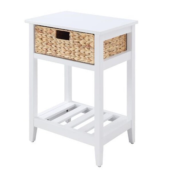 Small Accent Table, White and Natural Finish-18