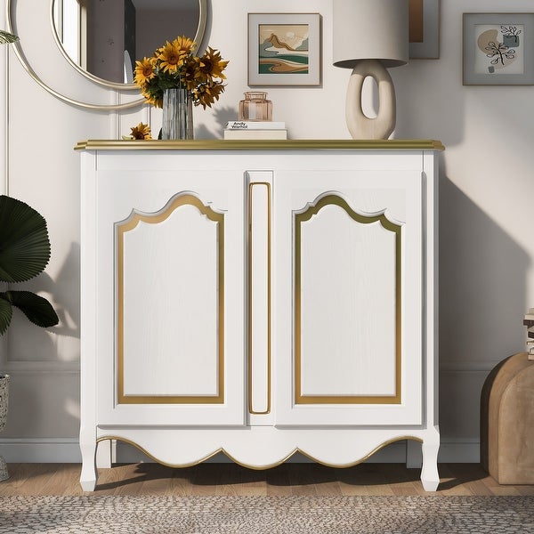 Accent Storage Cabinet with 2 Doors,Pure Hand Drawn,Solid Wood Legs
