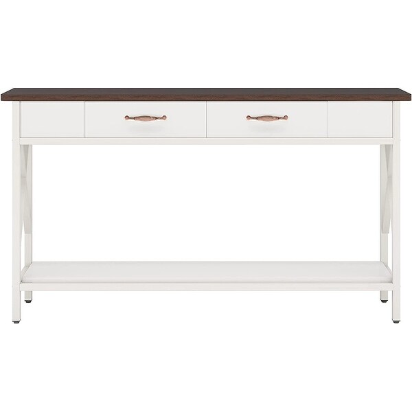 70.9 Inch Extra Long Console Table Sofa Table with Drawers,Walnut/White