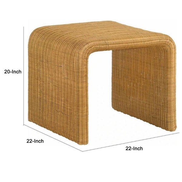 22 Inch Side End Table, Woven Rattan Frame, Waterfall Edges, Square Surface - 22L x 22W x 20H, in inches