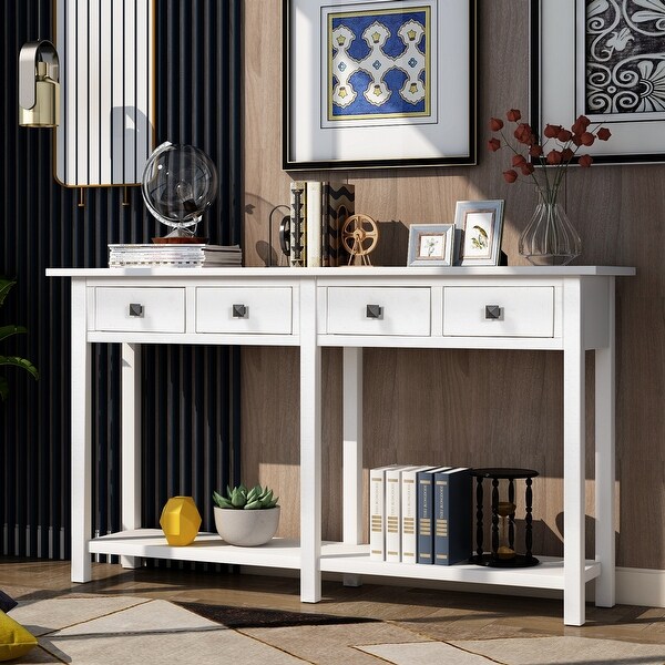 Rustic Brushed Texture Entryway Table Console Table With Drawer And Bottom Shelf For Living Room,coffee, Sofa and End Tables