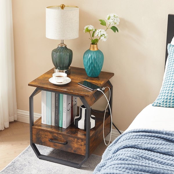 End Table/Side Table with Charging Station,Nightstand with 1 drawer