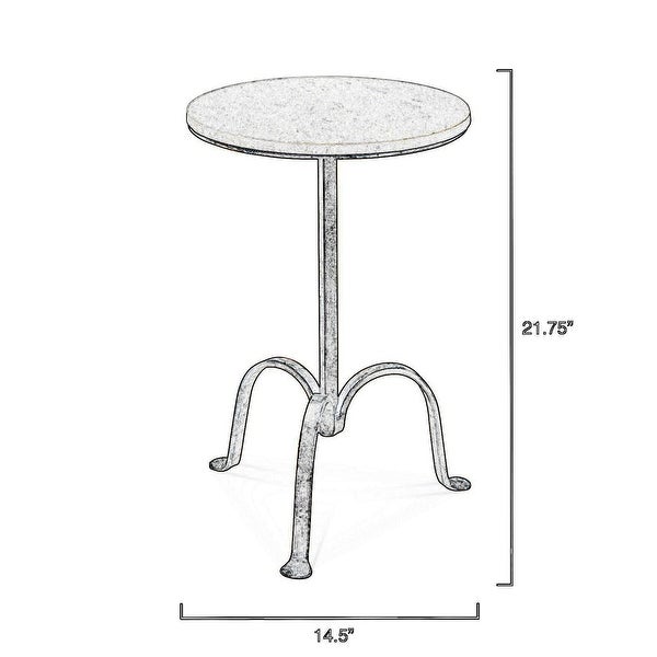 22 Inch Accent Side Table, Round Marble Top, Curved Metal Tripod Base, Gray