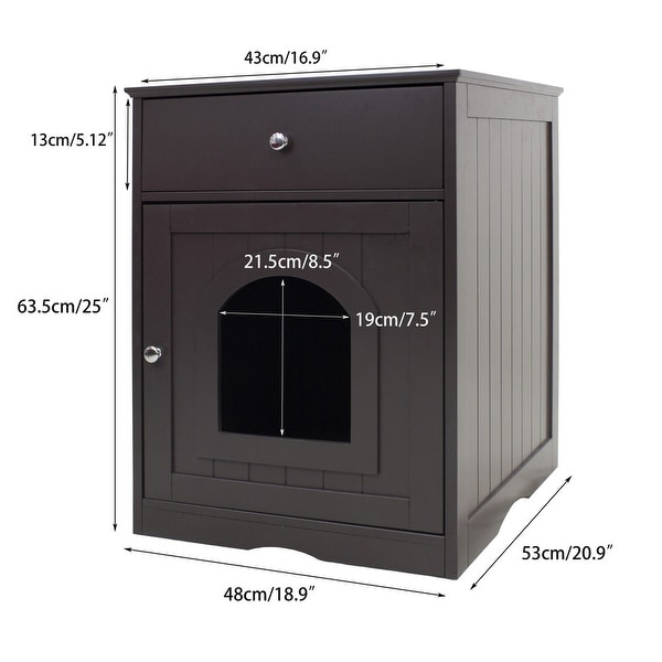 Wooden Side Table Pet House with Drawer, Brown