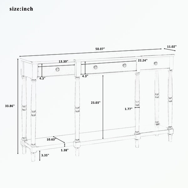 Solid Wood Console Table, with Storage Shelf and Drawer