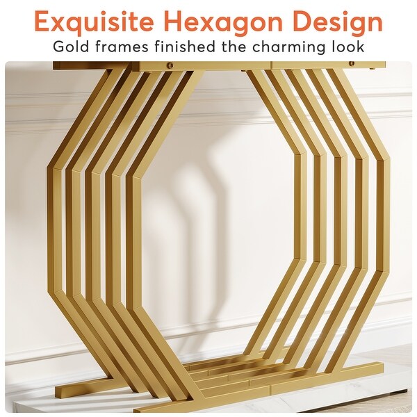 40 Inch Modern Gold Console Table, Faux Marble Entryway Table for Living Room