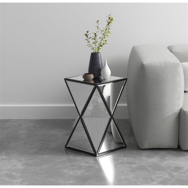 Side Table Silver Accent Table, Drum End Table for Living Room Bedroom