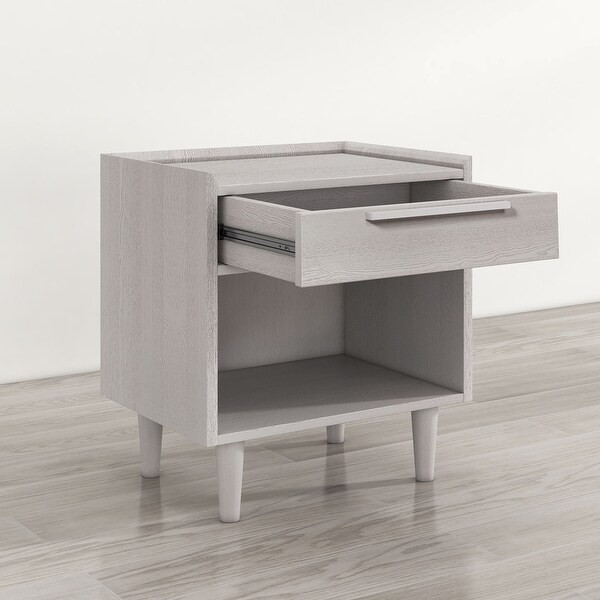 Modern Style Manufactured Wood 1 Drawer Nightstand Side Table with Wood Legs, Stone Gray