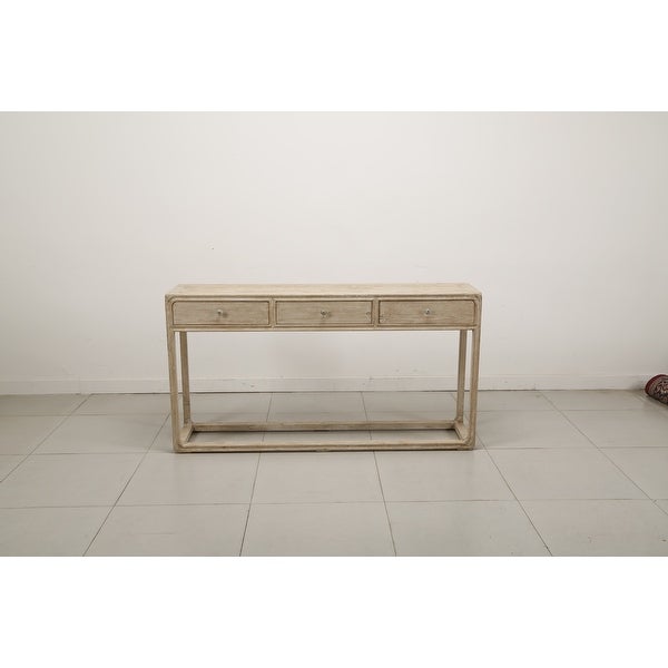 Artissance Reclaimed Peking Console Table With 3 Drawers and Weathered White Wash Finish, 34 Inch Tall