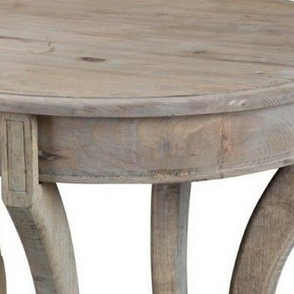 Farmhouse Wooden Side Table with Scrolled Legs and Turnip feet, Taupe Brown