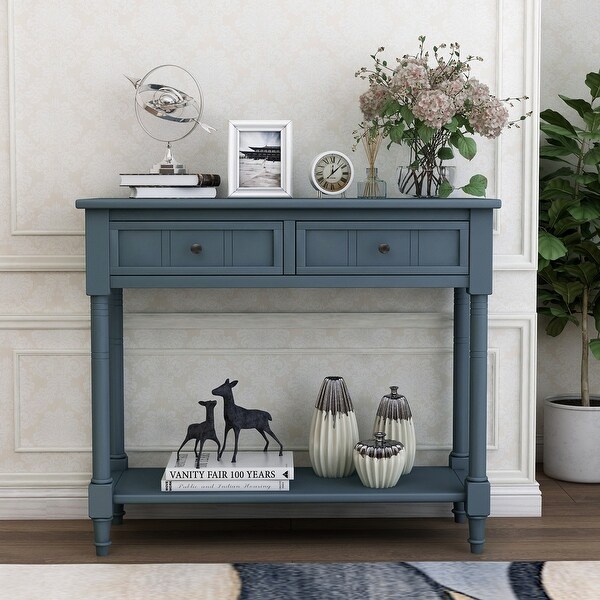 Traditional Console Table with Two Drawers, Sofa Table with Bottom Shelf