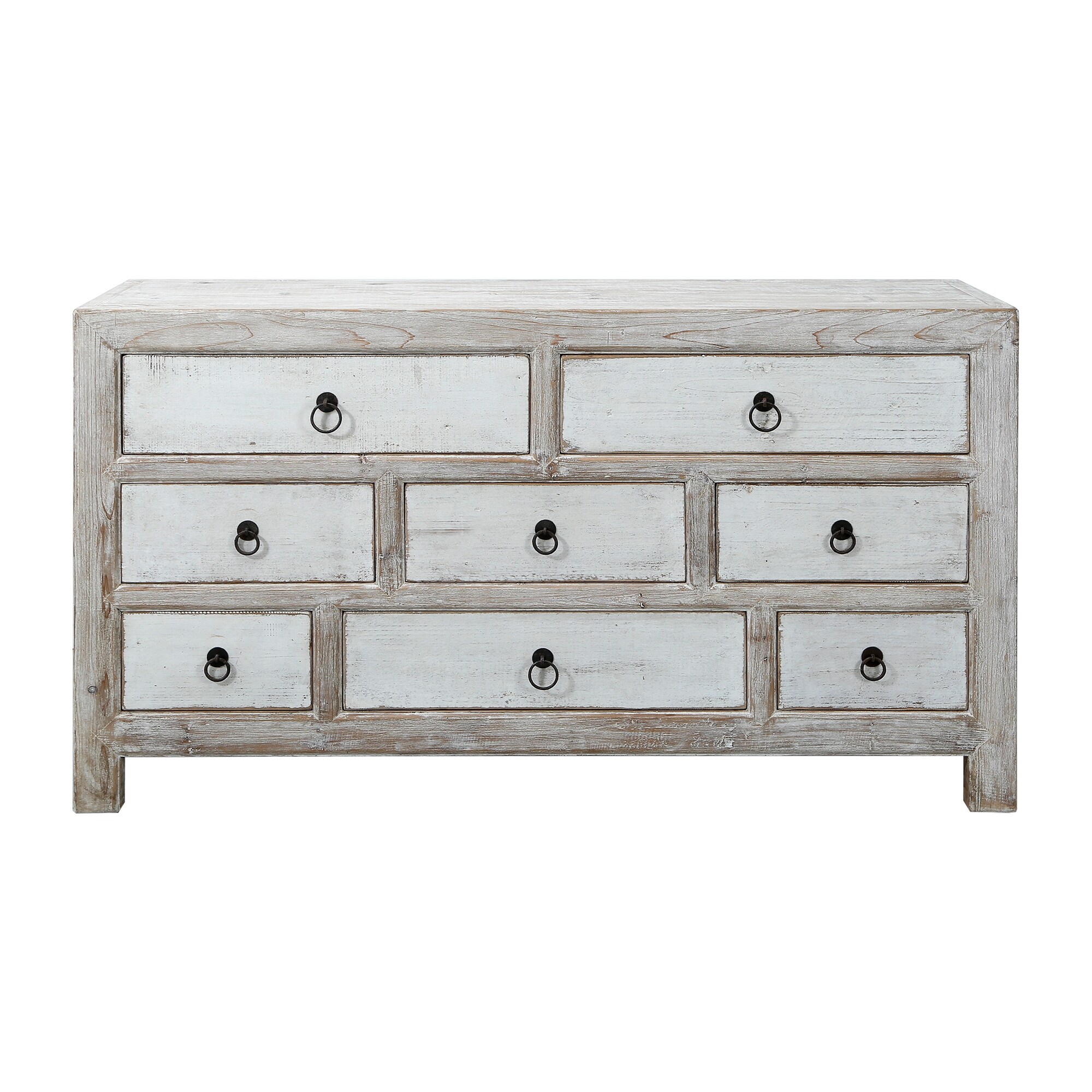 Artissance Shandong Side Table With 8 Drawers and Antique Off White Finish, 35 Inch Tall