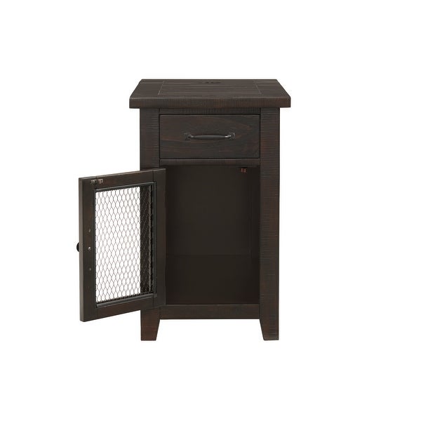 Rustic Chairside Table with hidden Charging Station, Solid Wood