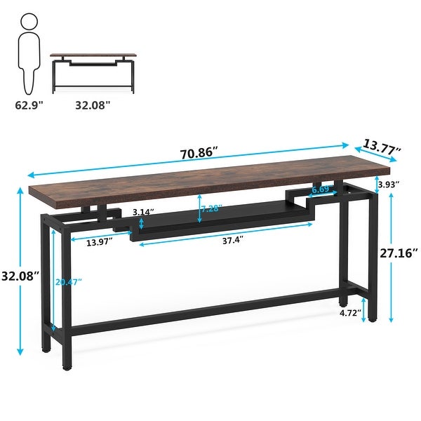 Brown/ Black 70.86 Inches Industrial Extra Long Console Entryway Table, White/ Gold Modern 2-Tier TV Stand