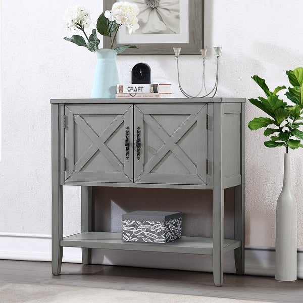 35'' Wood Sideboard Console Table with Bottom Shelf and 2 Door Cabinet for Living Room, Entryway, Kitchen Dining Room Furniture